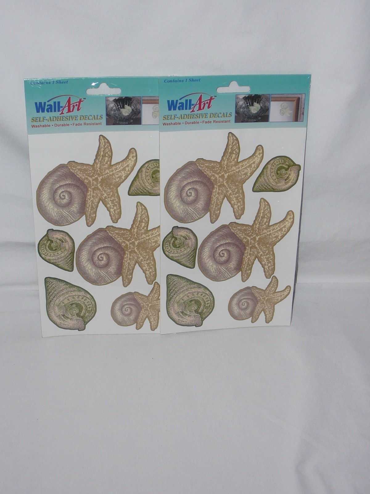 Wall Art Self Adhesive Decals Sea Shells Washable Fade Resistant New Lot of 2