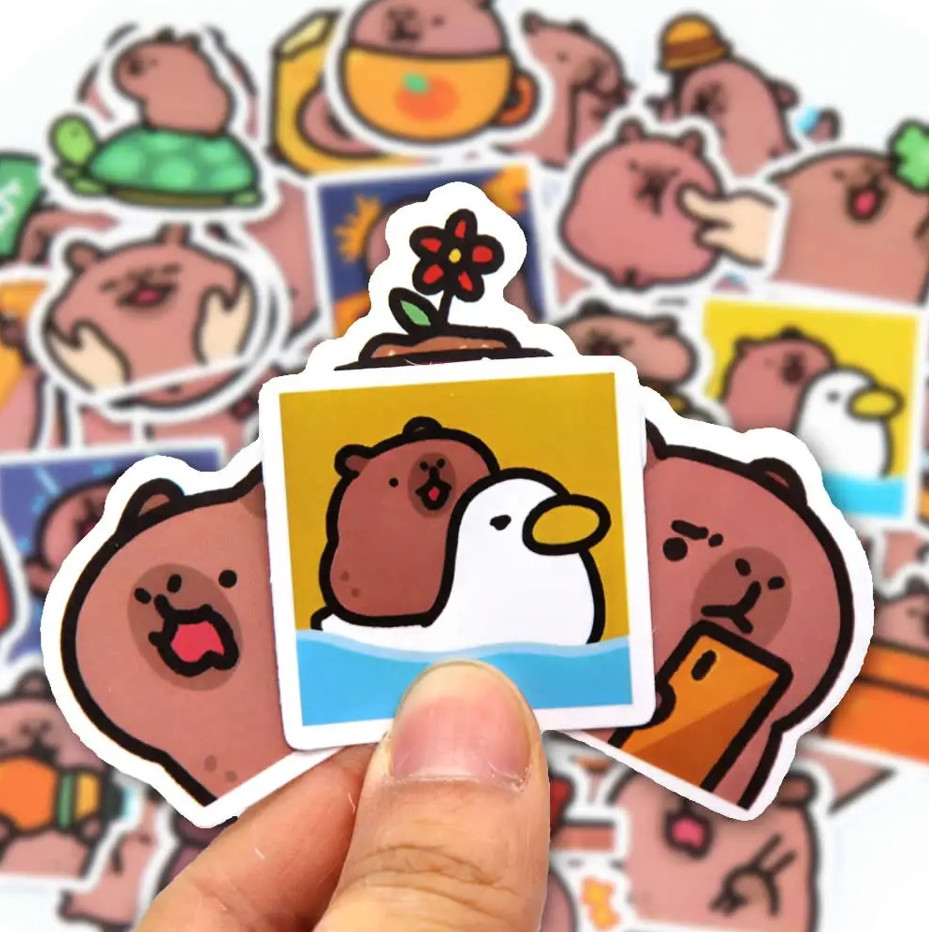 100pcs Cute Capybara Stickers Waterproof Cartoon PVC Decals for Laptop