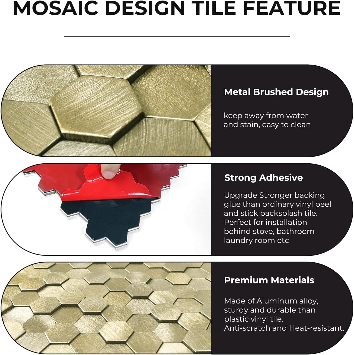 8Pcs Peel Stick Backsplash Tiles, Stick on Mosaic Self Adhesive Tiles,3D Hexagon