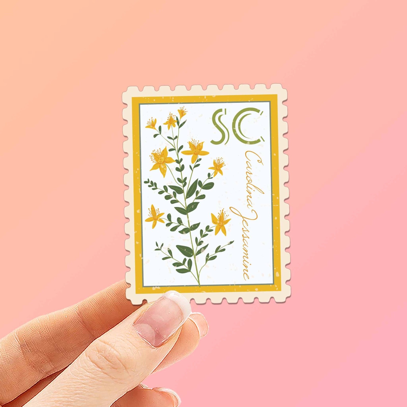 South Carolina State Flower Jessamine Sticker- SC Vintage Stamp Decal for Laptop