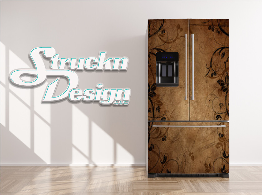 Dim Brown Beige Vintage Floral Boarder Fridge Freezer Wrap Side Door Vinyl Decal