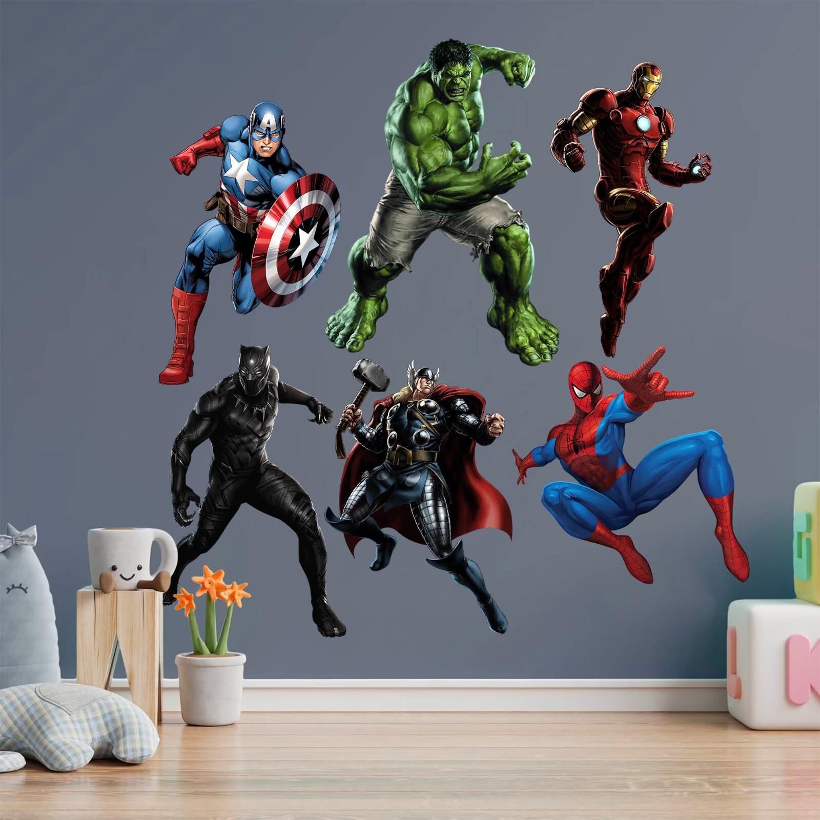Superhero Hulk Spiderman Iron Man Captain America Avengers Wall Decal Sticker
