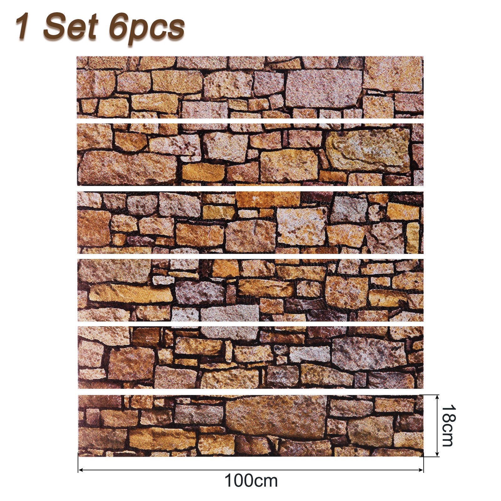 6 Packs Stair Stickers 39"x7" Self-Adhesive Staircase Decals Stone Pattern