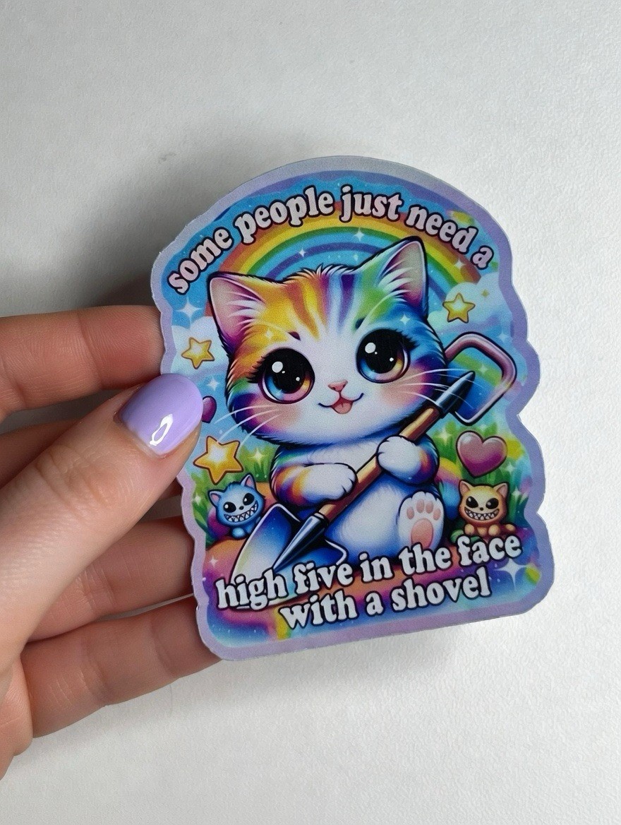 Funny Rainbow Kitten Dark Humor Waterproof Holographic 3 Inch Sticker