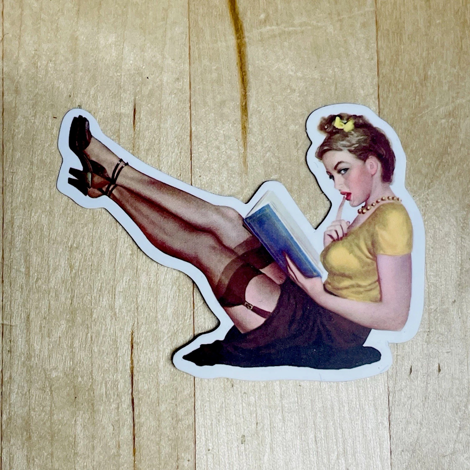 Sexy Teacher Reading Book Retro Pinup Girl 2.5" Vinyl Bumper Sticker Decal