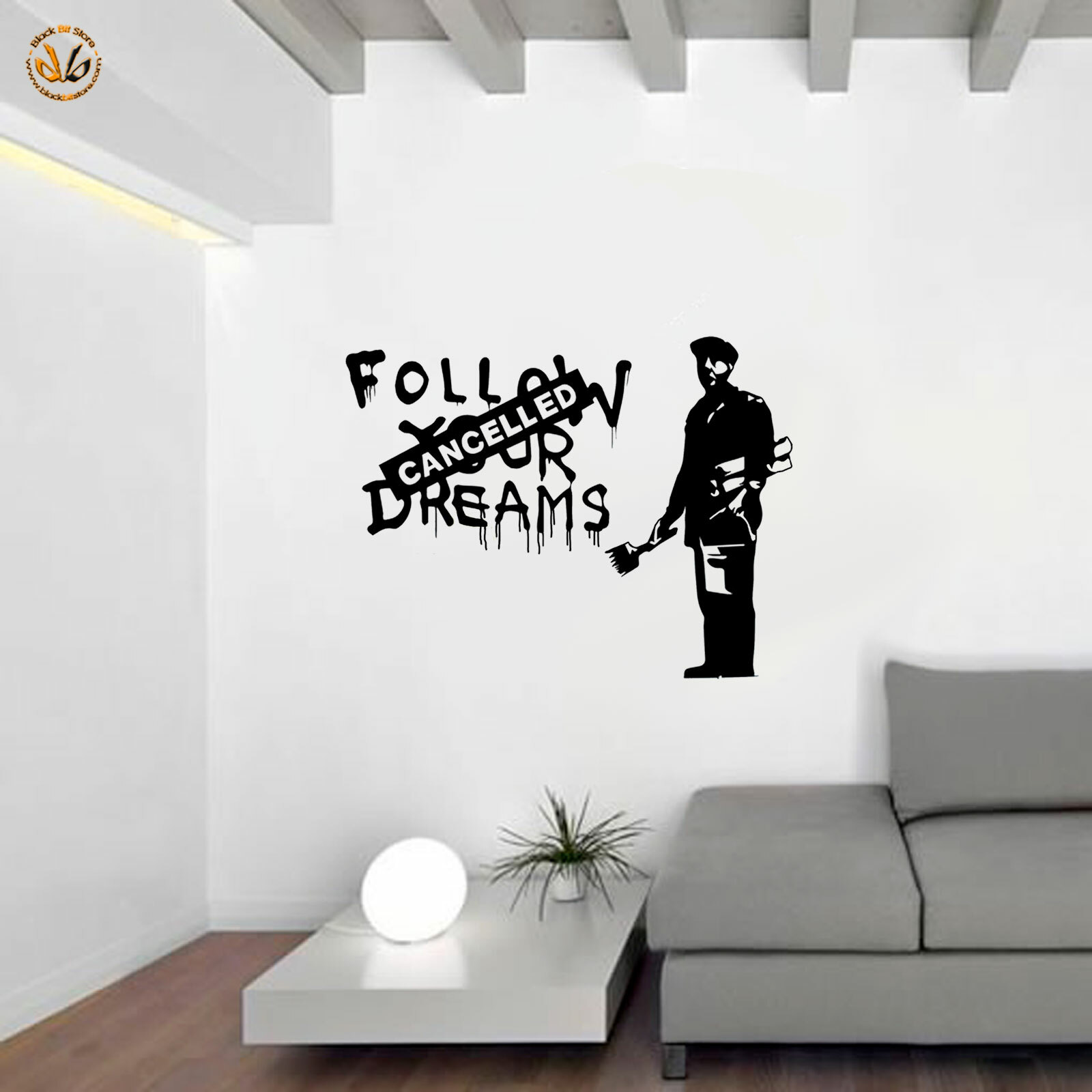 Follow Dreams Bansky Style Follow Drasms Stickers PVC Black Wall Sticker