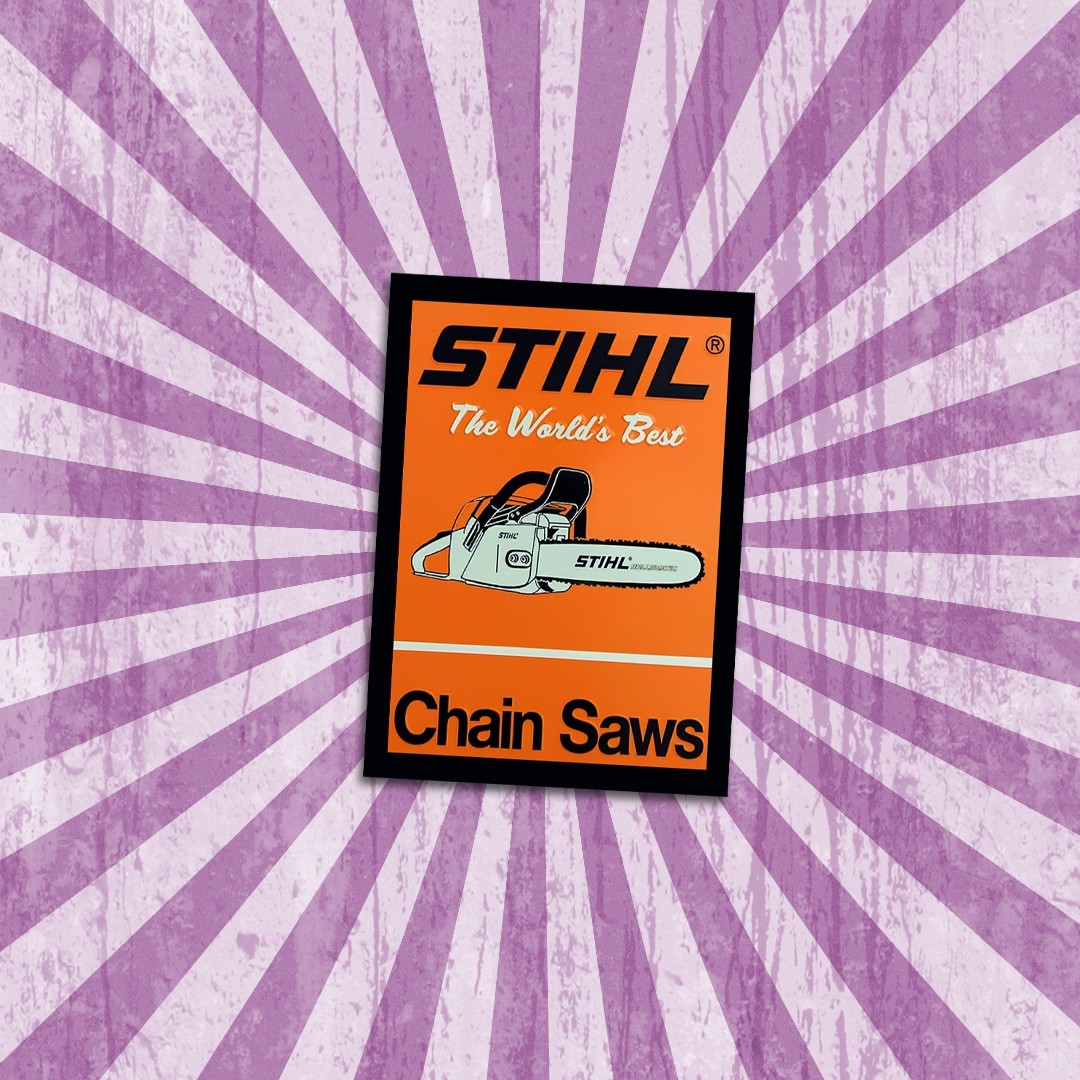 Antique Chainsaw Sticker: STIHL Chain Saws – Dishwasher Safe Hardhat Decal