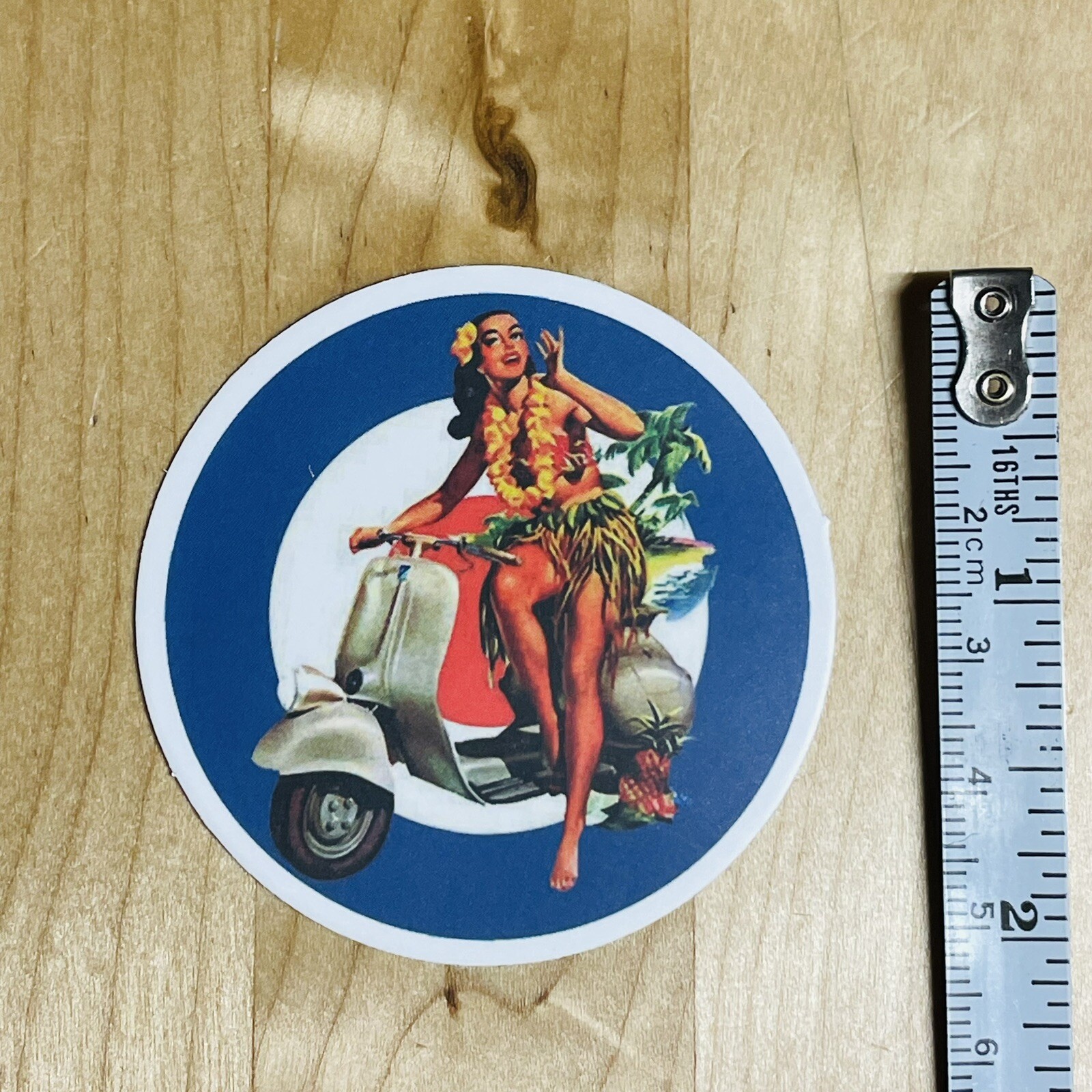 Hawaiian Hula Girl Pinup Matte Vinyl Sticker Tropical Woman Moped 2.25" Decal