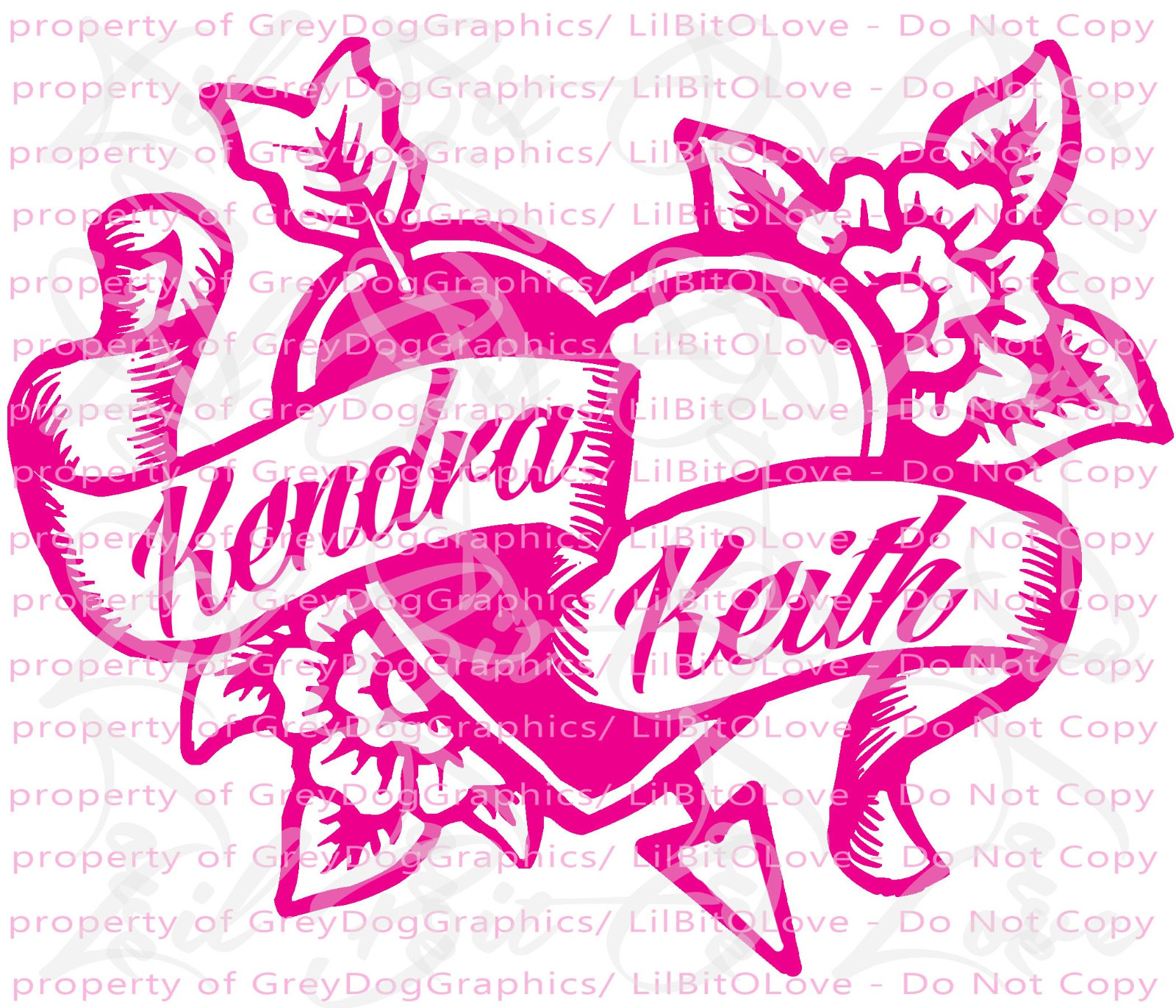 Custom Tattoo Heart & Flowers Vinyl Decal – YOUR NAMES Tattoo Scroll Sticker Car