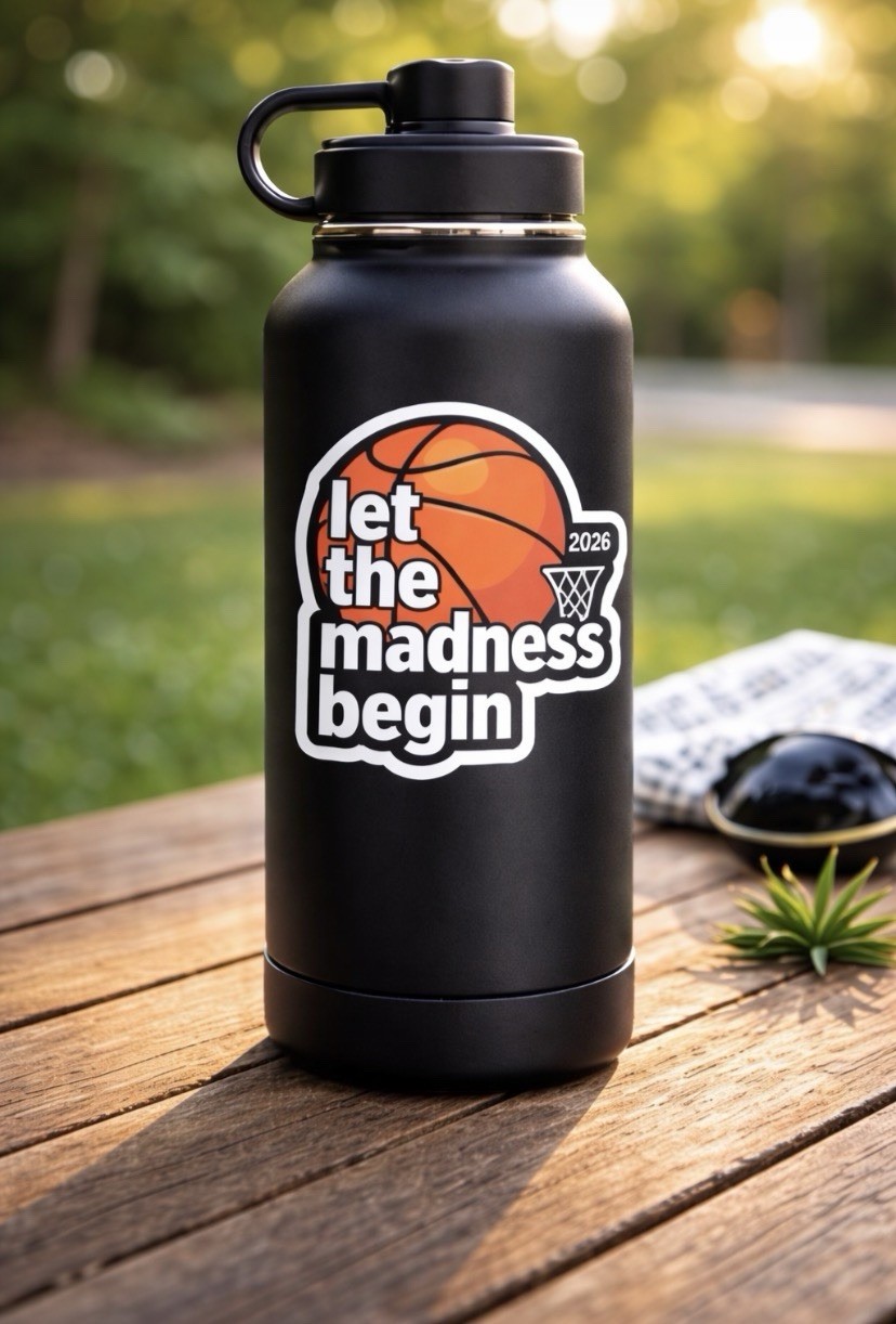 Basketball Vinyl Sticker, Modern Style, Small, Orange Black White