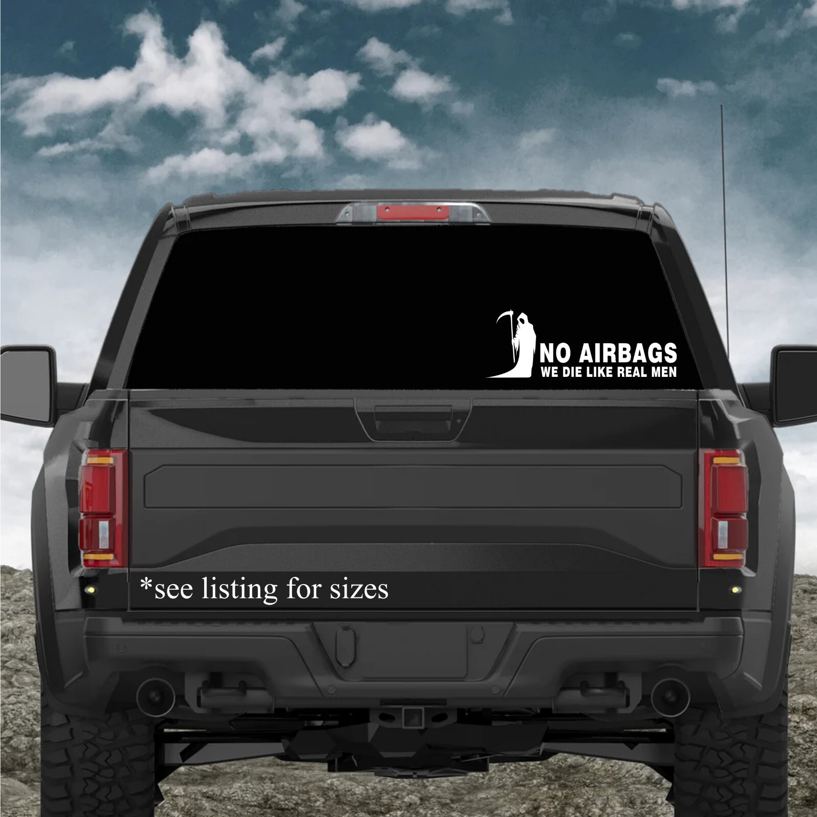 No Airbags, We Die Like Men Grim Reaper Funny Decal/ Sticker, your color