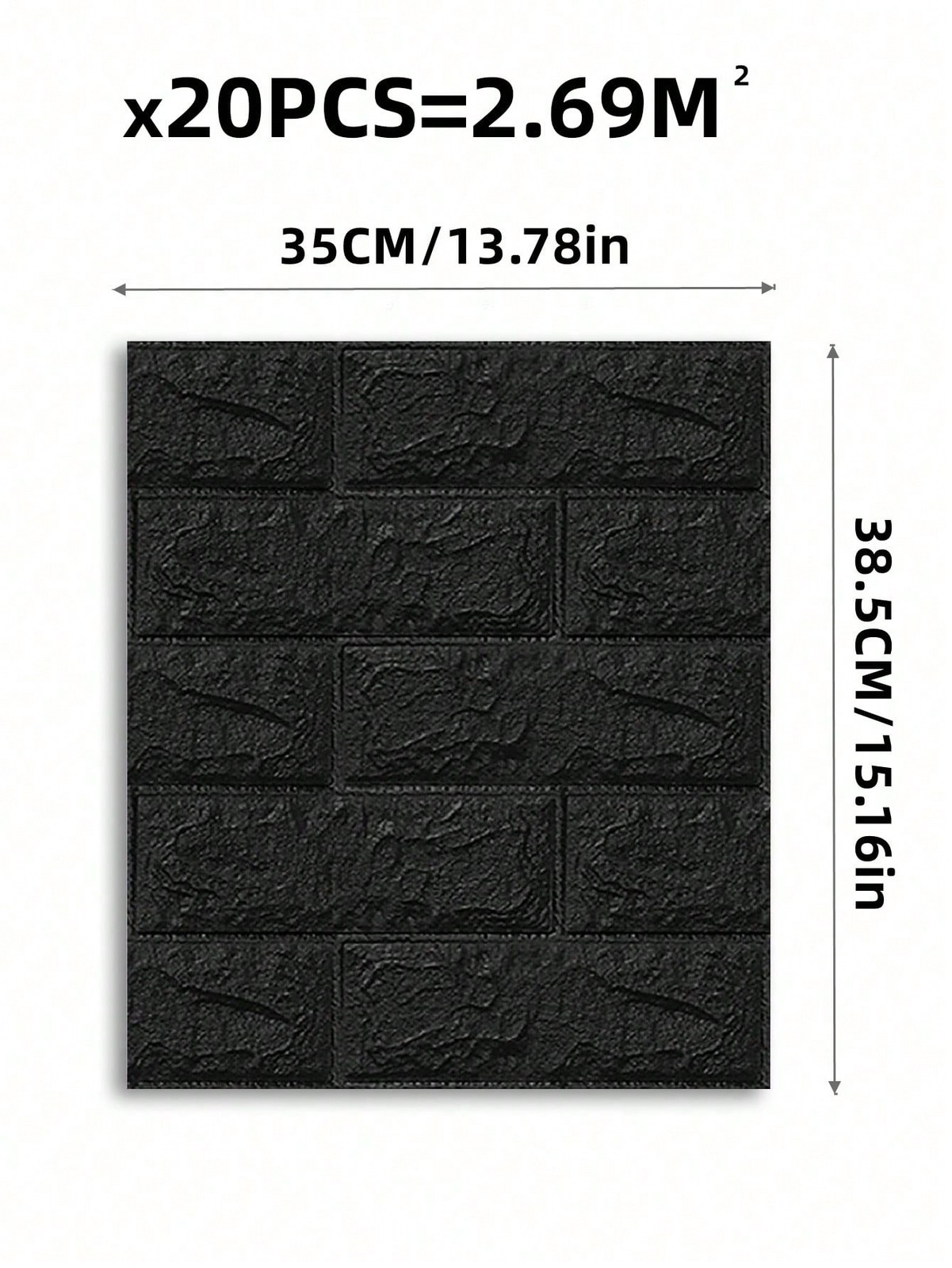 Black 3D Brick Peel And Stick Wall Panels 4pcs Removable Waterproof