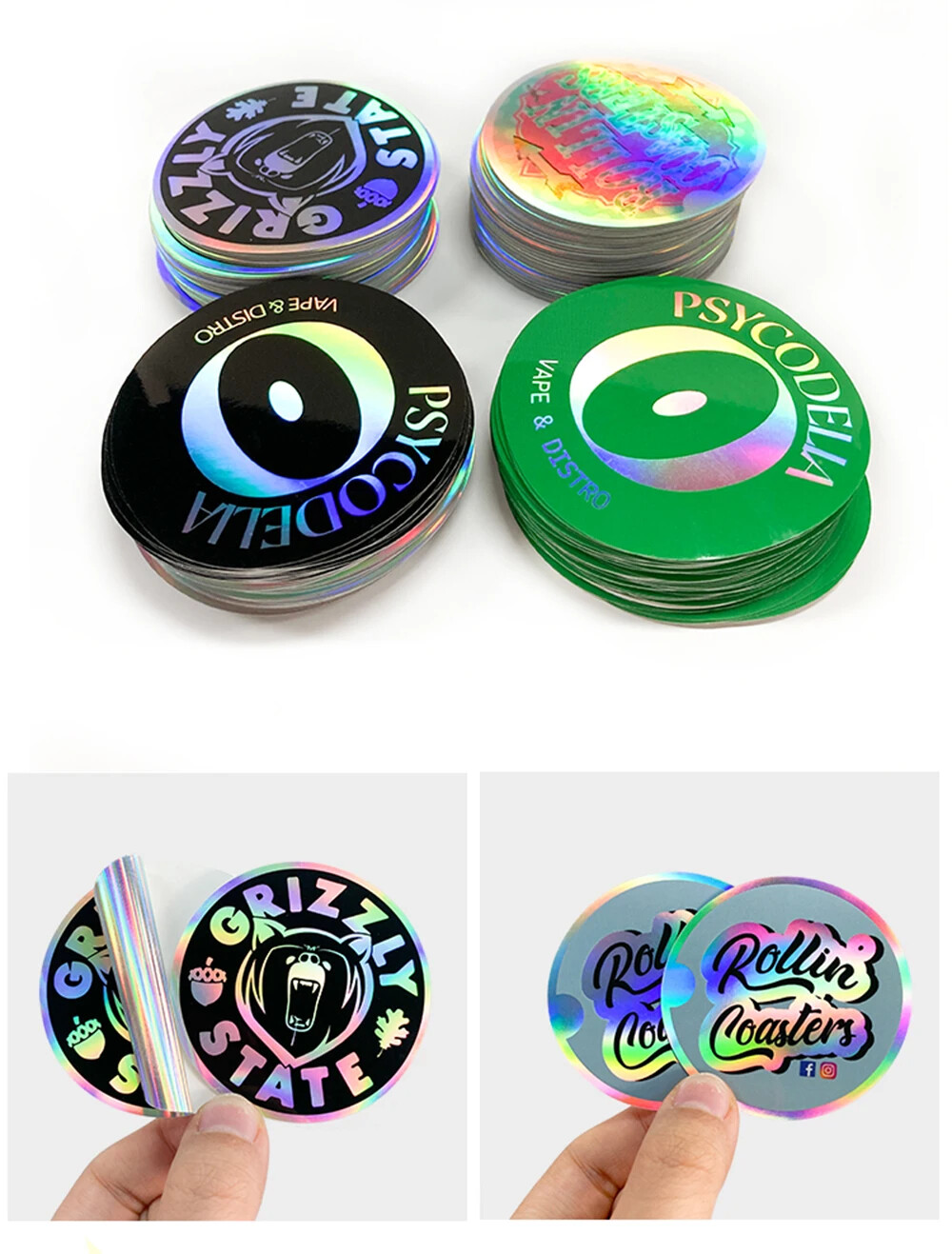 100 Holographic Stickers Custom Logo Name Waterproof Laser Silver Die Cut Vinyl