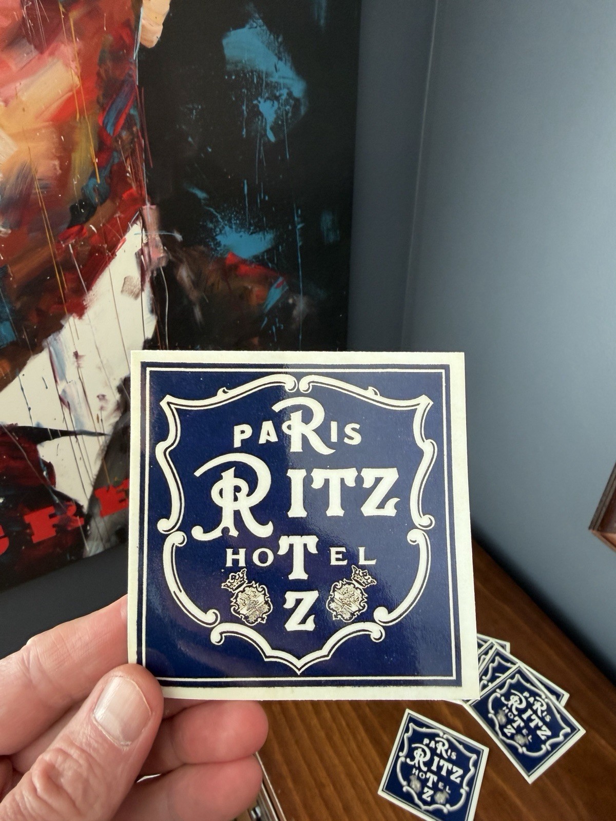 Paris Ritz Hotel Logo Vinyl Sticker 3” Square Navy White