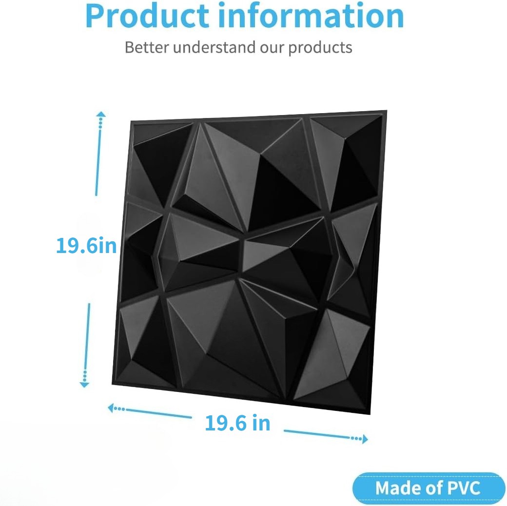 10PCS 3D Wall Panels Diamond Design Textured Accent PVC Wall Background Decor