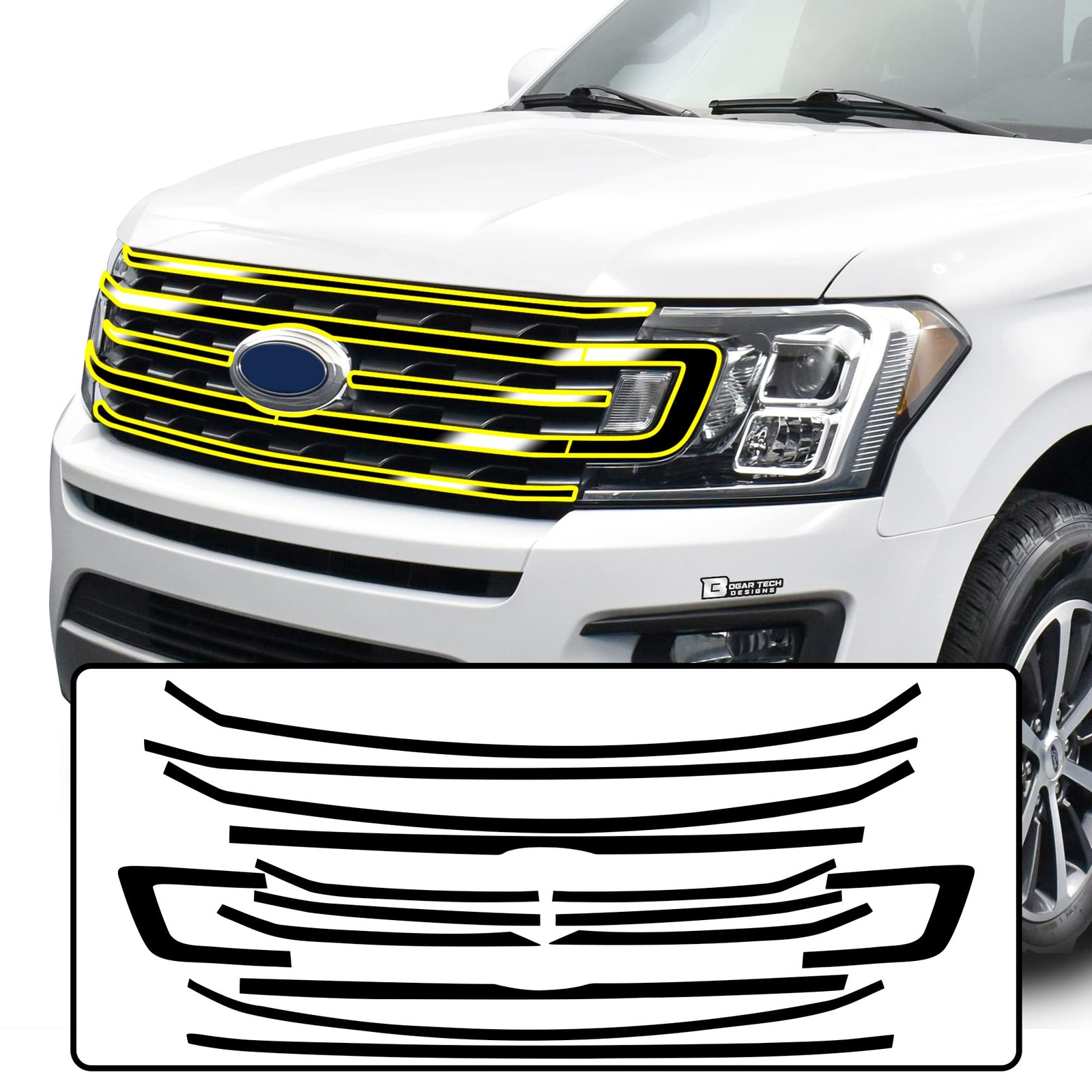 for Ford Expedition 2018-2021 Front Grille Chrome Delete – Precut Vinyl Overl…