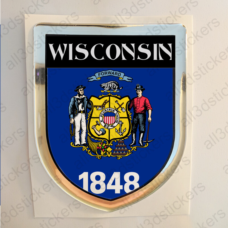 Wisconsin USA Sticker Seal Resin Domed Flag United States 3D Shield Stickers