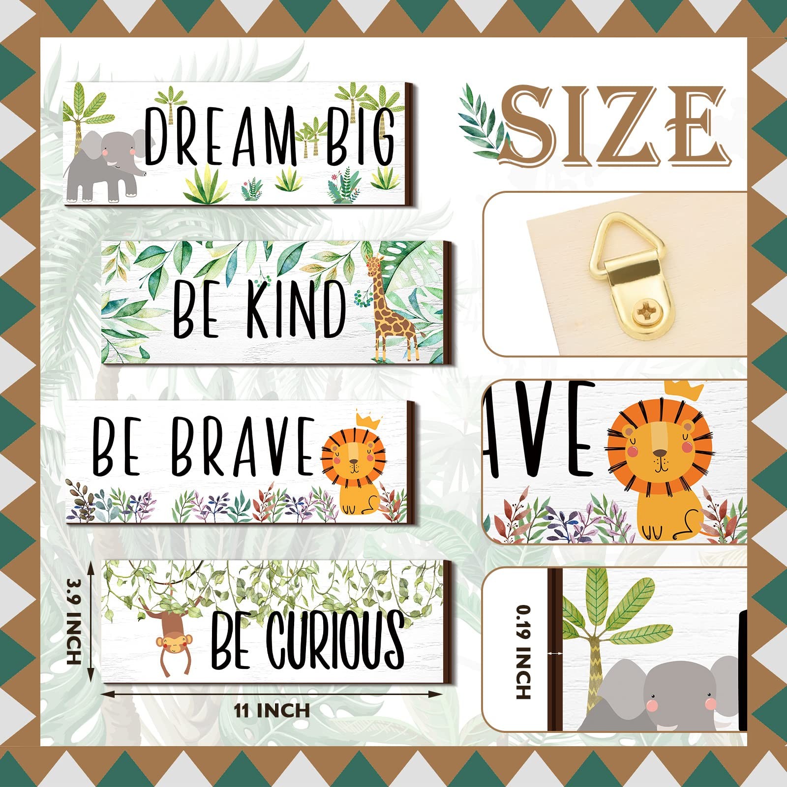 4 Pieces Woodland Nursery Decor Safari wall art Be kind brave curious Cute Ju…