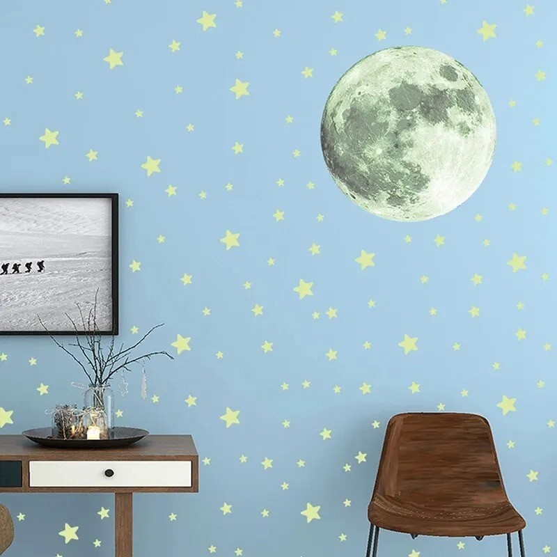 103PCS Glow in the Dark Moon Stars Wall Stickers Kids Bedroom Ceiling