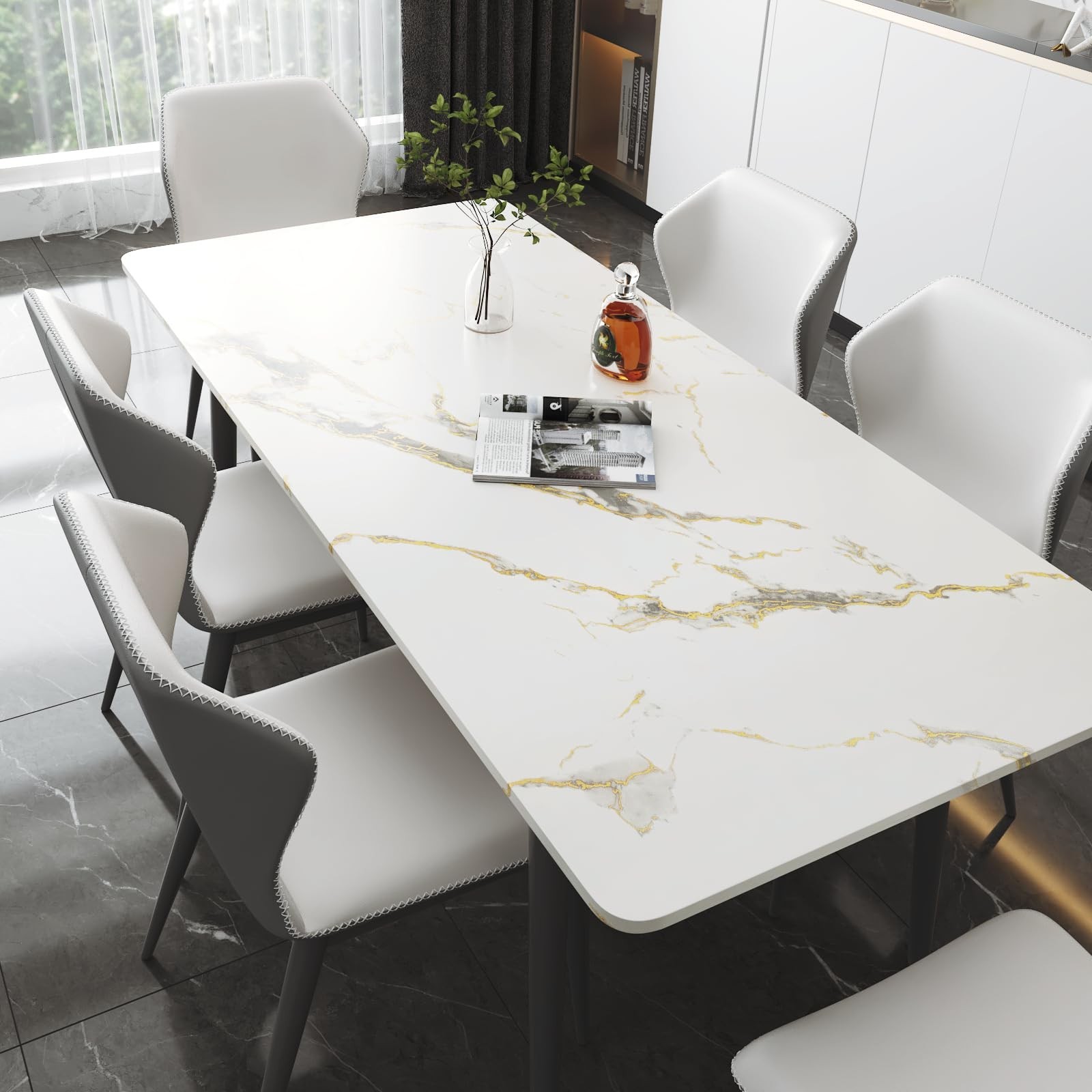 LaCheery 15.8inx46ft Matte White Gray Gold Marble Contact Paper Peel and Stic…