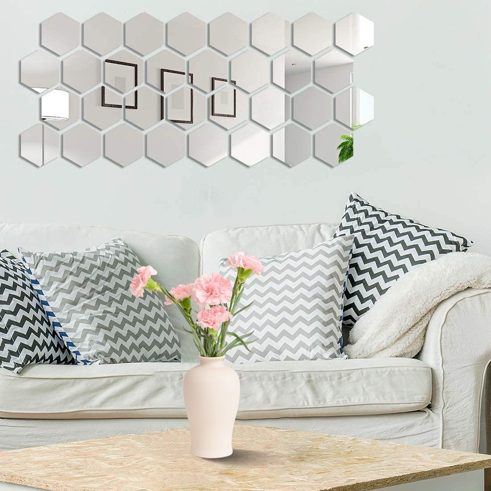 32 Pieces Hexagonal Mirror Wall Stickers for Home Walls Acrylic Panels