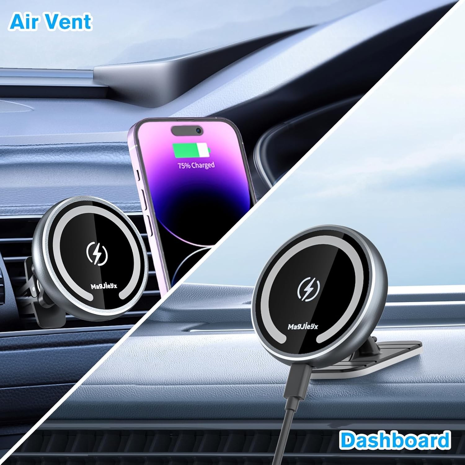 for Magsafe Car Mount Wireless Charger Magnetic Fast Charging Gray