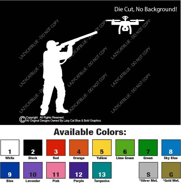 Drone Hunter Decal Sticker Anti-Drone Spy Privacy Shoot Aim No Drones Zone USA