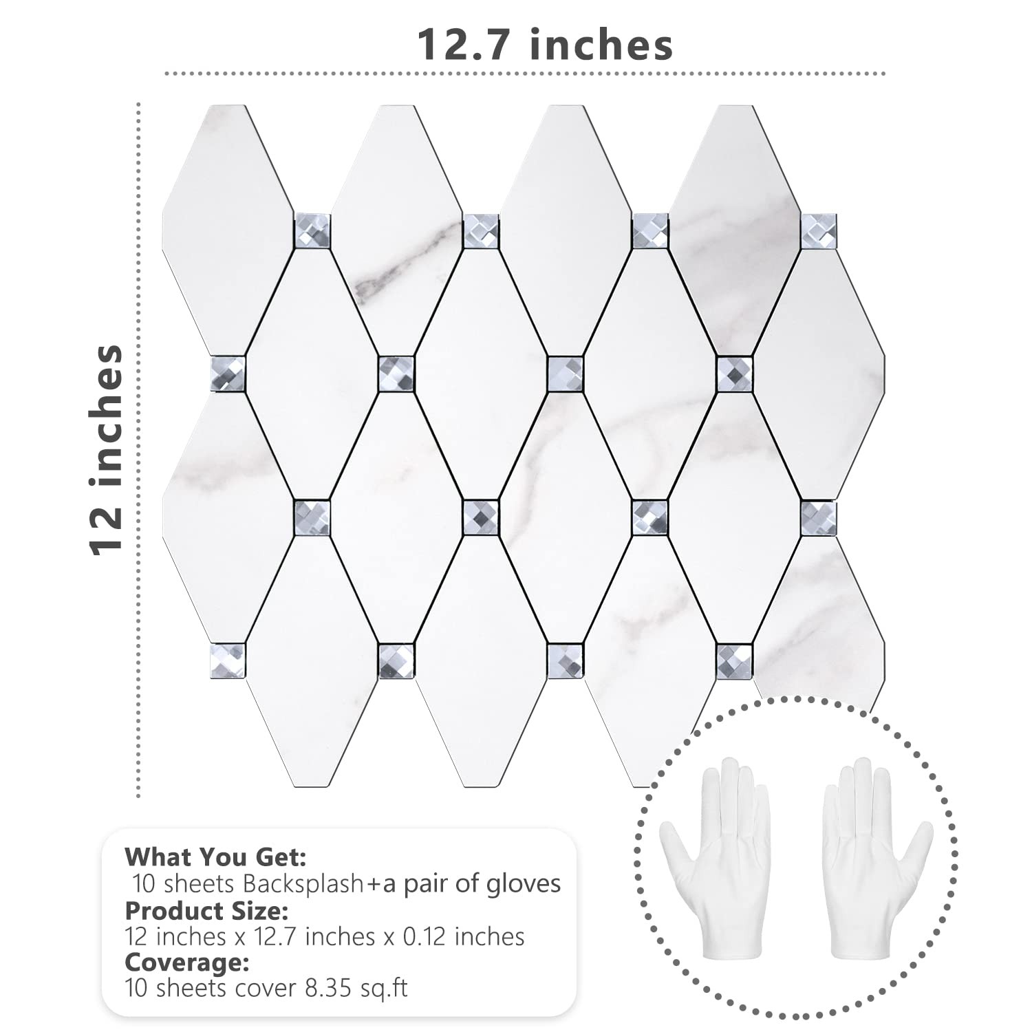 10 Sheets Peel and Stick Backsplash, Calacatta Stick on Aluminum Composite Ti…