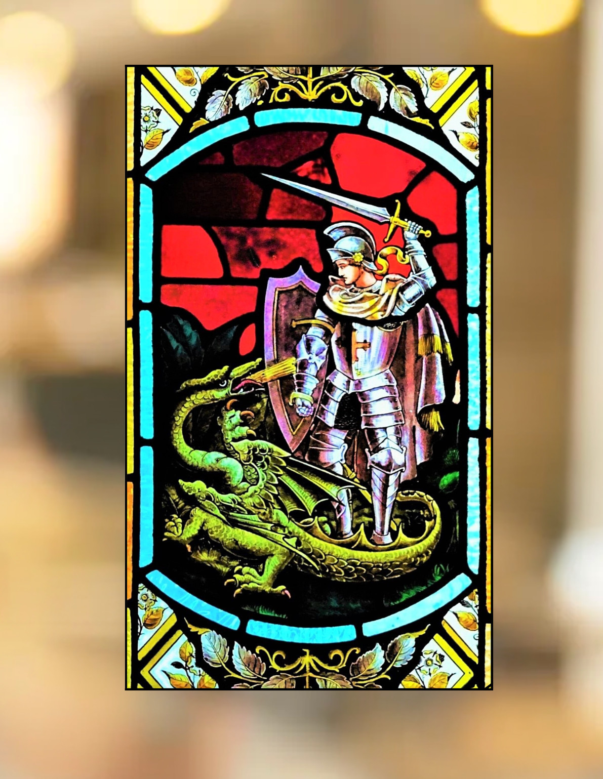 Dragon Faux Stained-Glass WINDOW CLING Size 8" Repositionable Vinyl