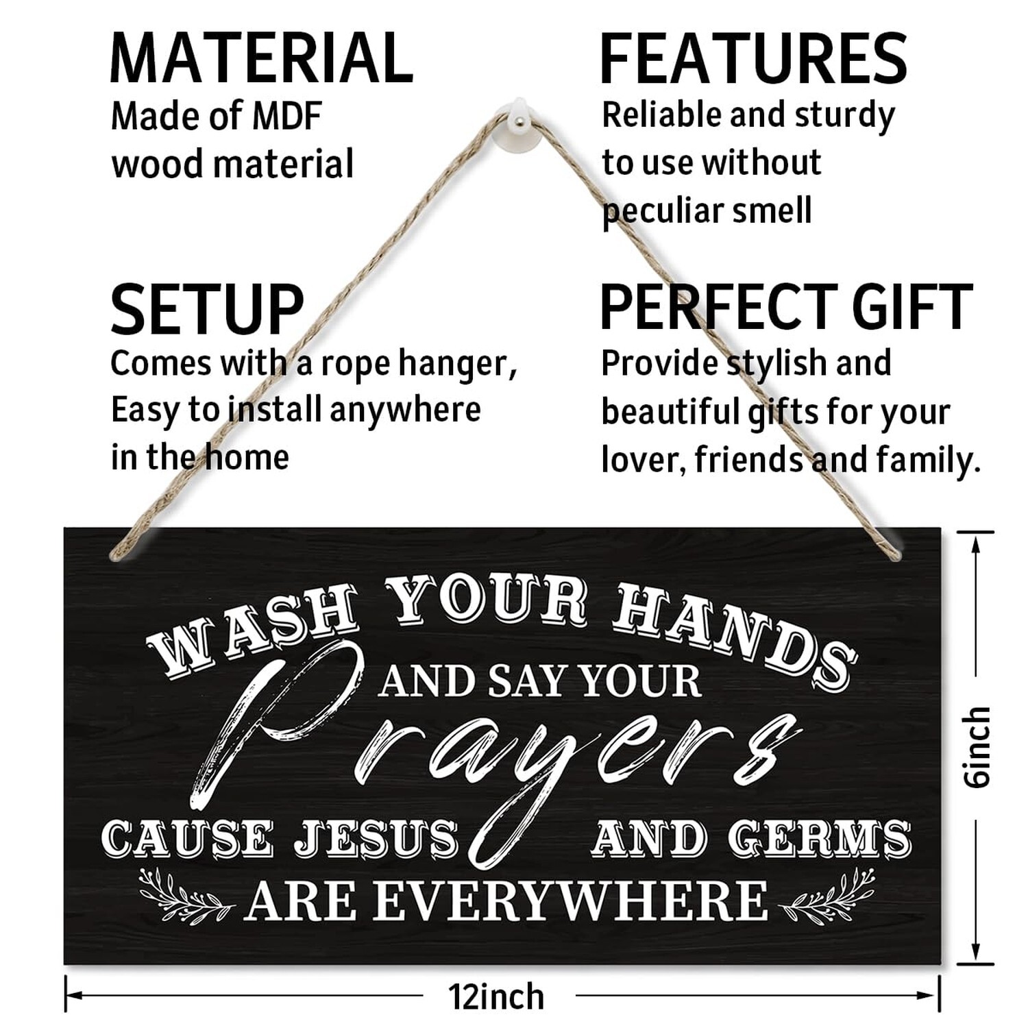 Wash Your Hands And Say Your Prayers Sign, Printed Wood Plaque Sign Wall Hang…