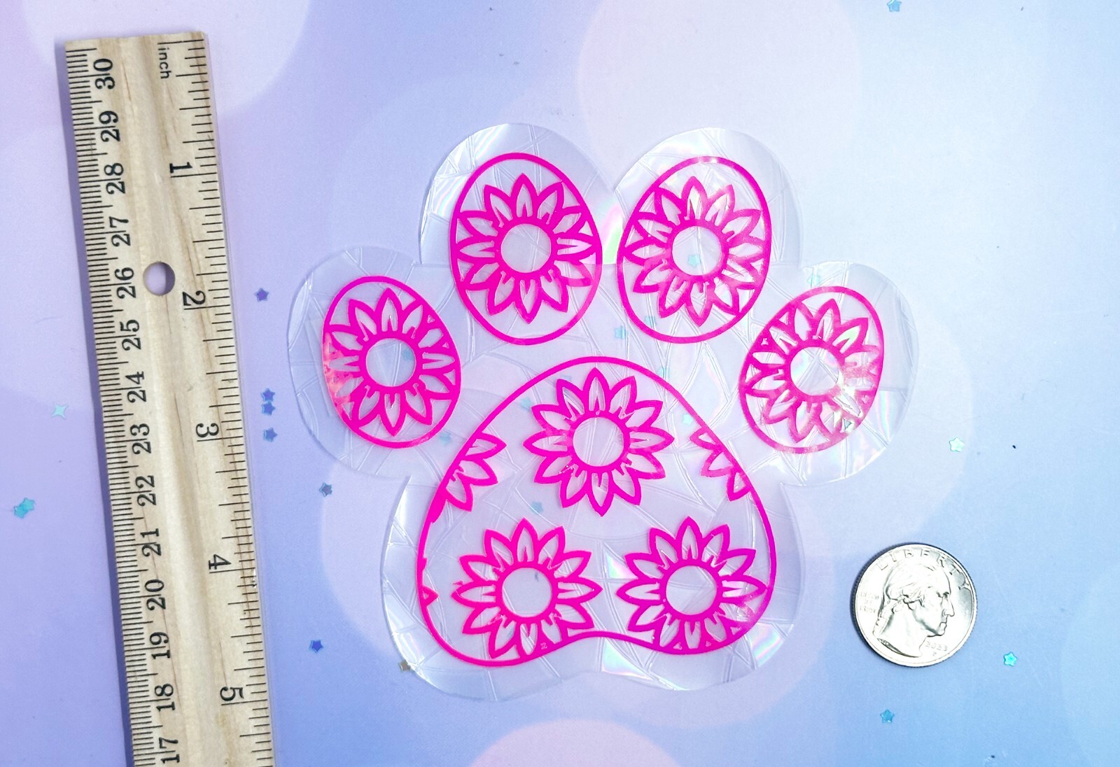 Sunflower Paw Sticker Window Cling Suncatcher Hot Pink Decal Rainbow Maker Prism