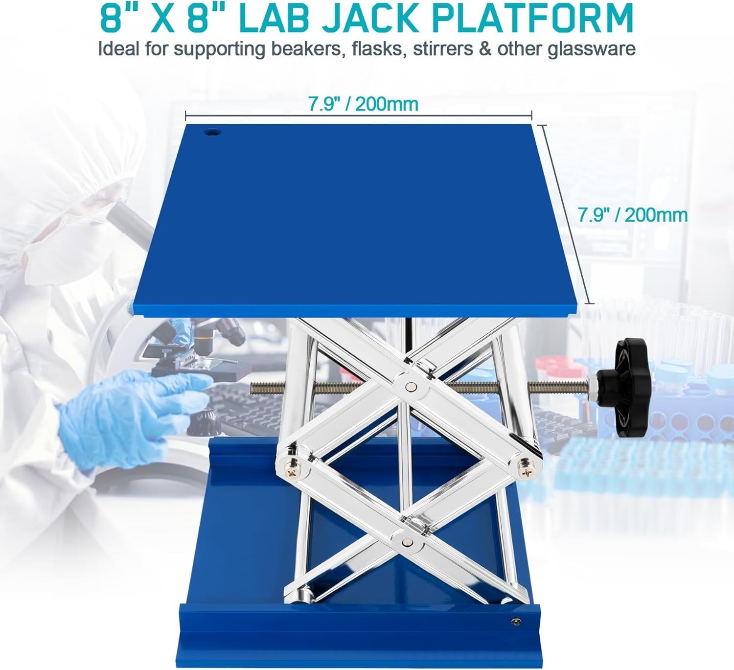 Jack Stand Platform 8" x 8", Laboratory Support Stand 200x200mm Manual Lab Lift