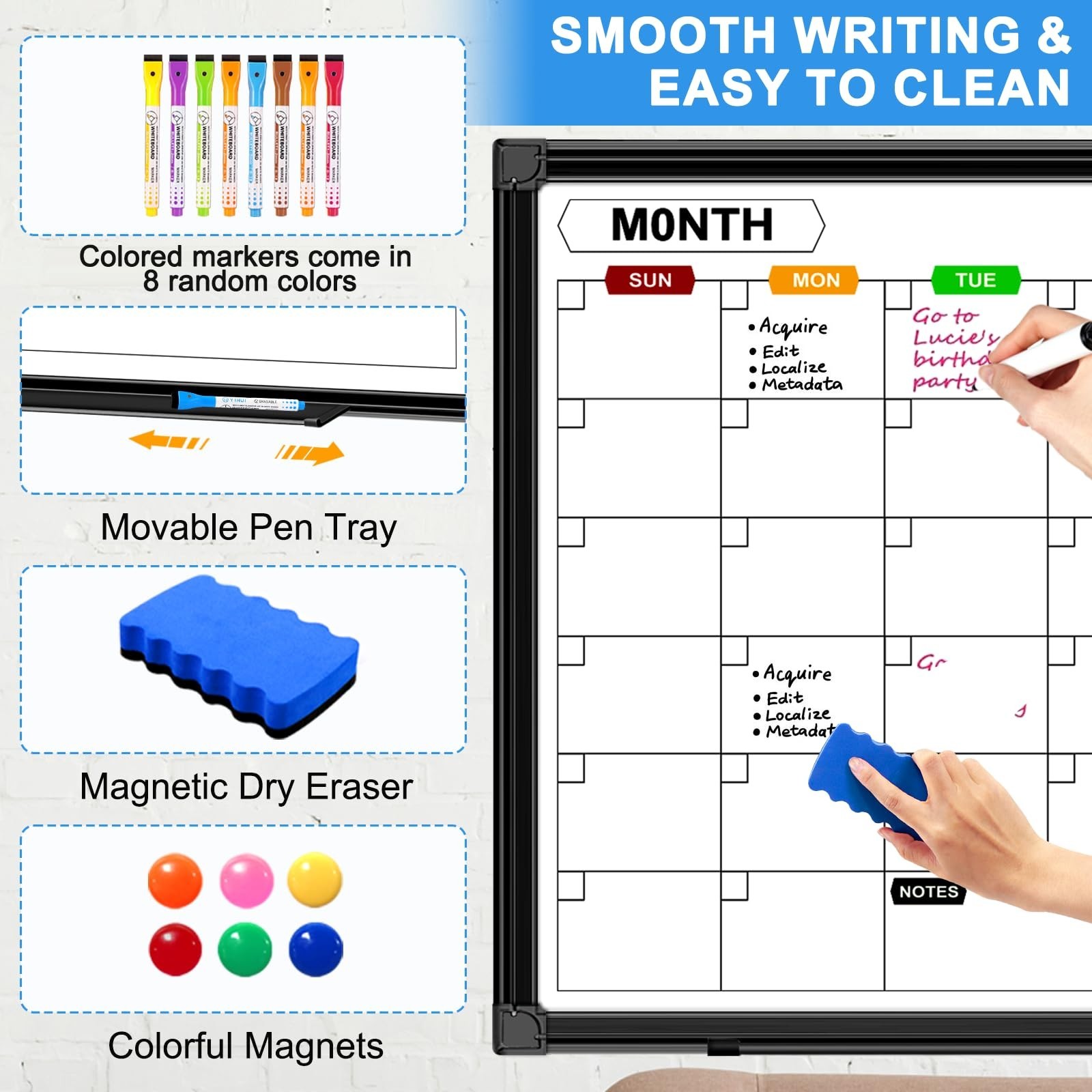 Calendar Whiteboard for Wall 24" x 18", Monthly White Board Calendar Dry Eras…