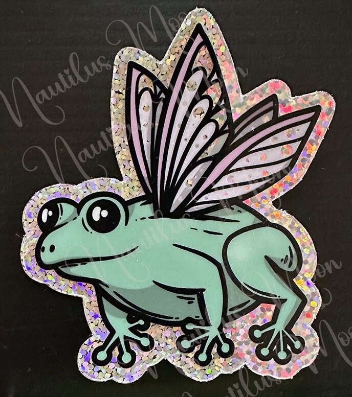 Frog Fairy Sticker Sparkle Glitter Die-Cut 2.5 x 3" Free Shipping