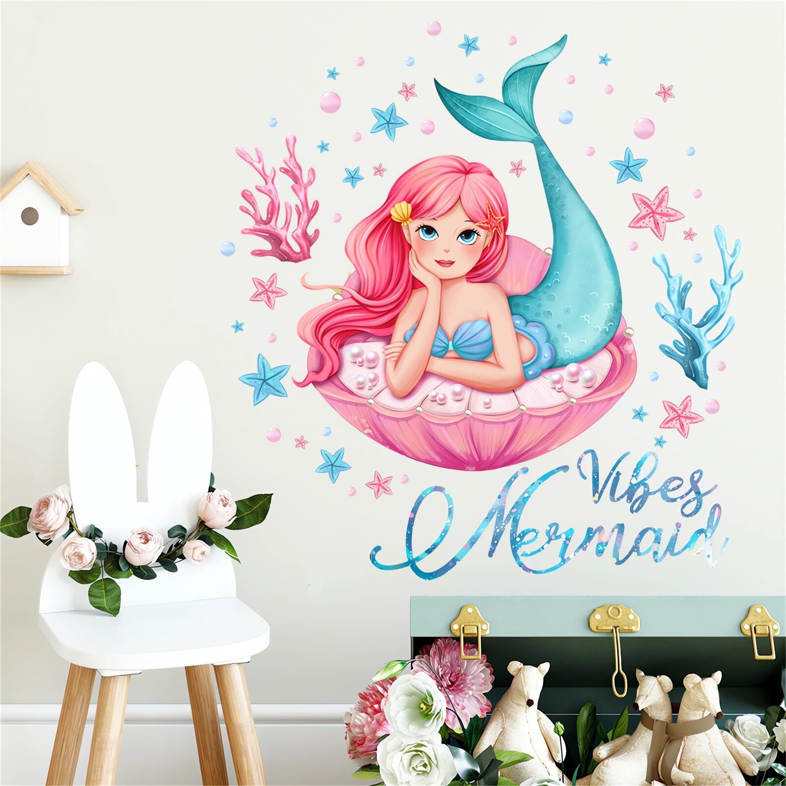 Lovely Mermaid Girl and Coral Water Plants Wall Stickers, sacinora Art Wall D…