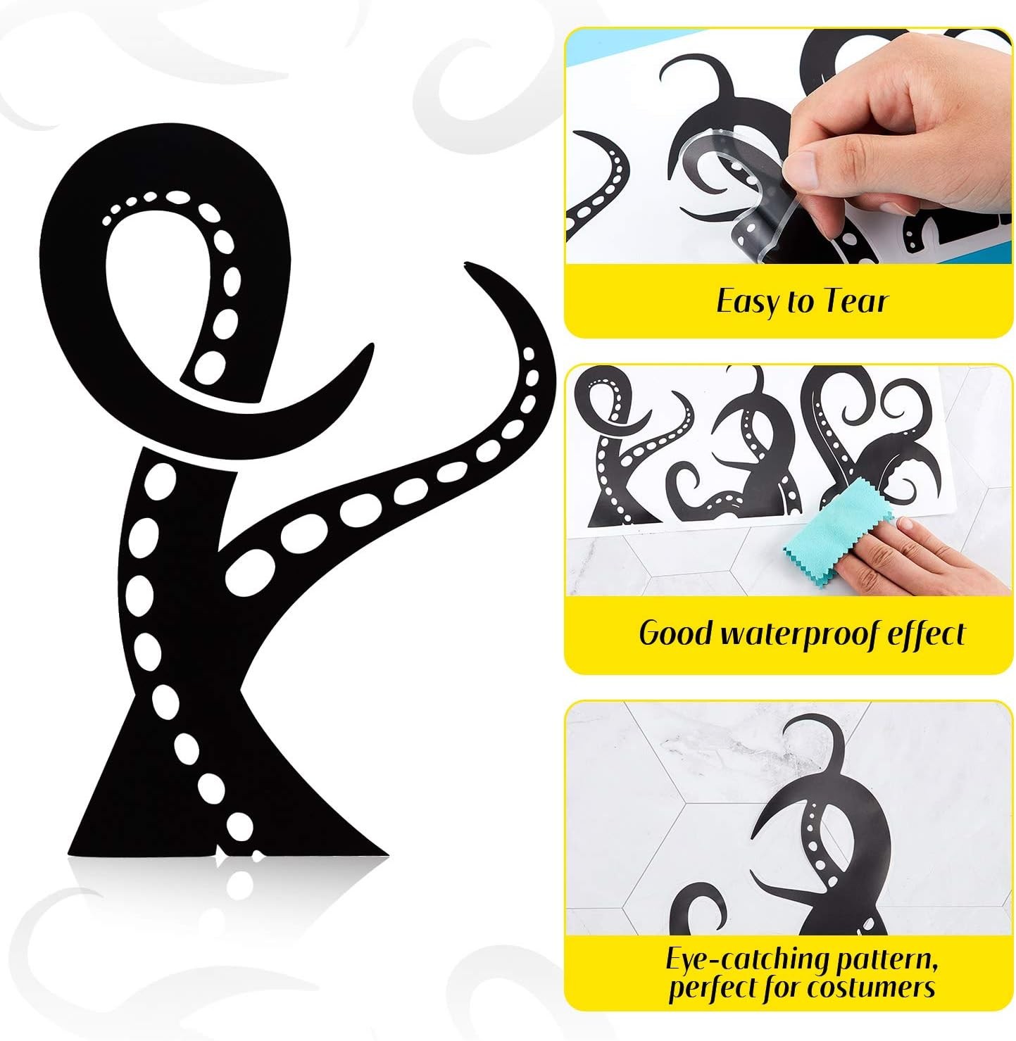 Outus 15 Pieces Kraken Octopus Toilet Tentacles Wall Decals Decor Black