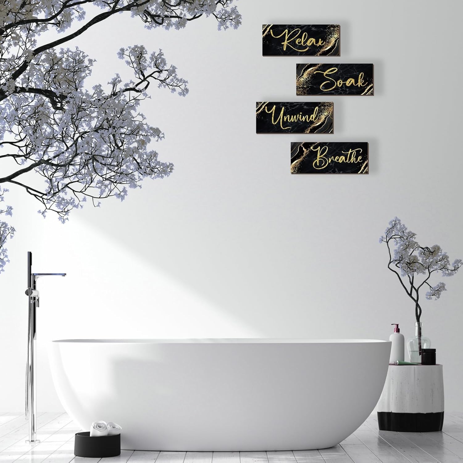 Luxury Black and Gold Wooden Wall Decor – Rustic Marble Style Art for Relaxation
