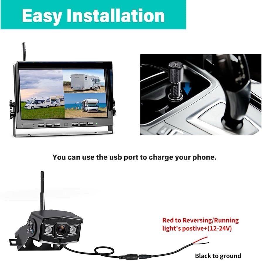 10.1" Wireless Solar Magnetic 9600mA Backup Camera IPS Monitor DVR for Truck RVs