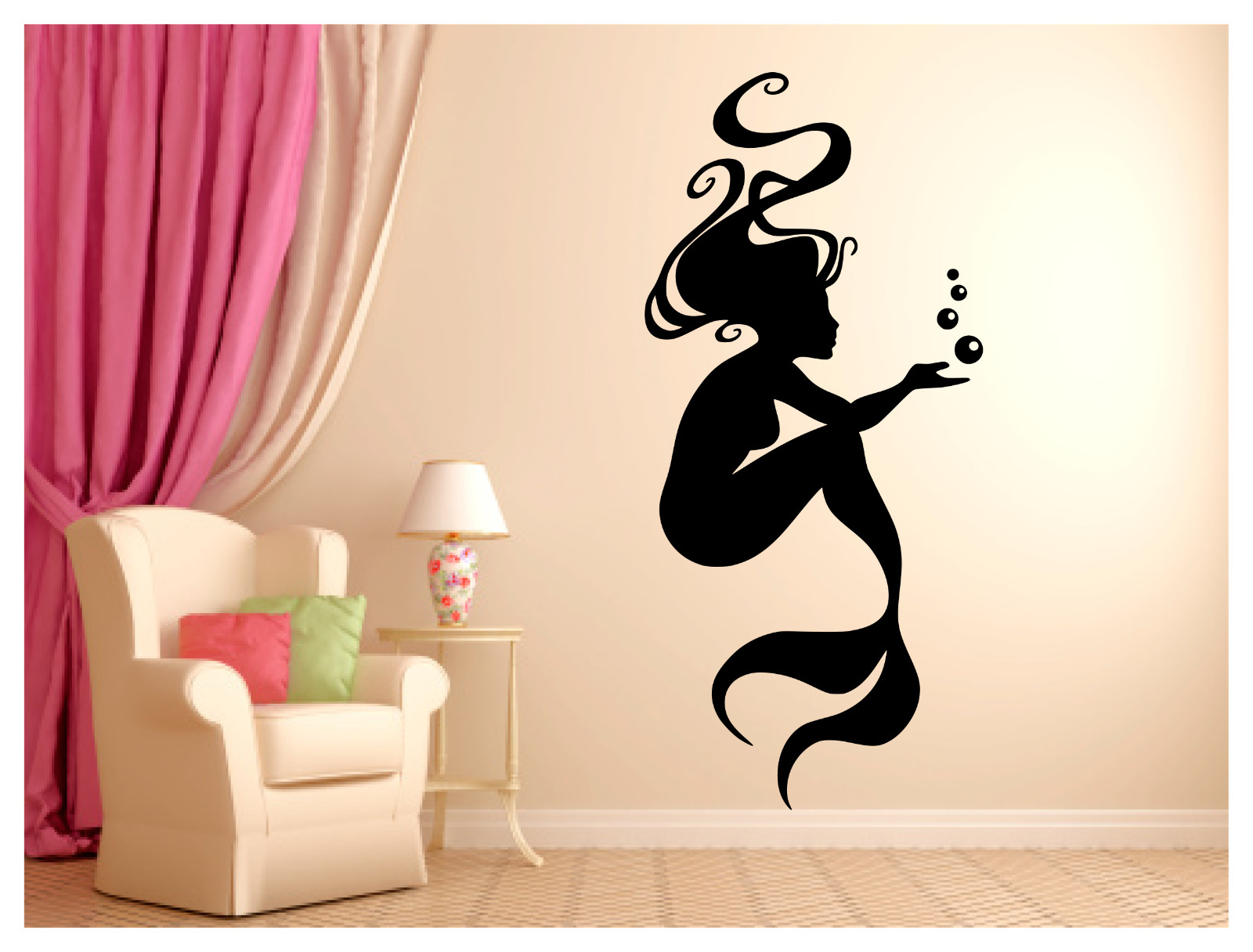Mermaid Silhouette Vinyl Wall Decal Sticker 15.5"x34" Choice of Color