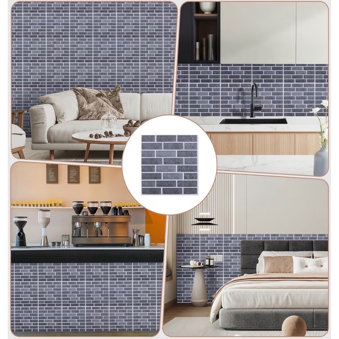 10 Pack Gray 3D Faux Brick Wall Panels Peel & Stick Waterproof Foam Tiles 9.7sf