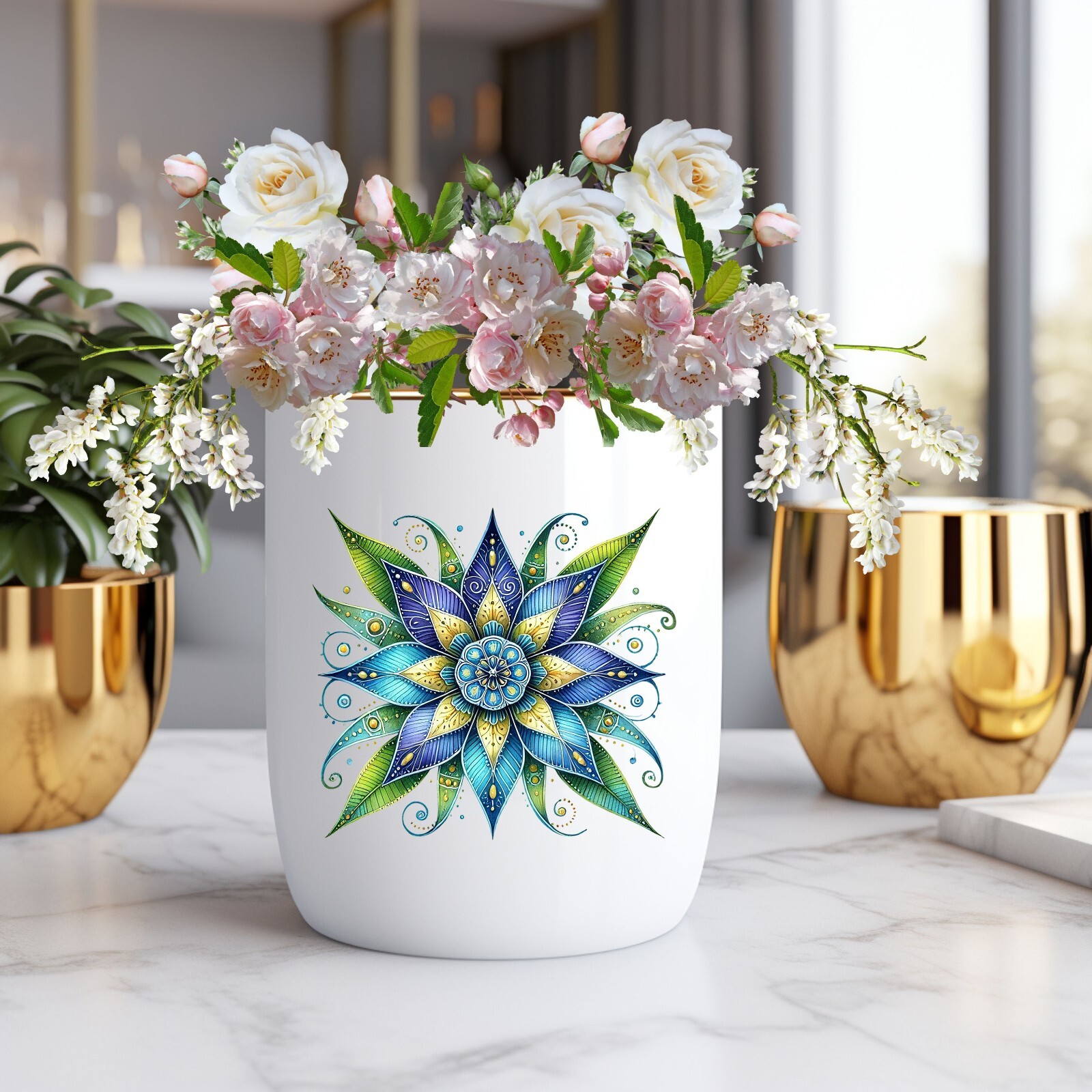 Blue and Yellow Mexican Flowers UV DTF Transparent Sticker / Decal