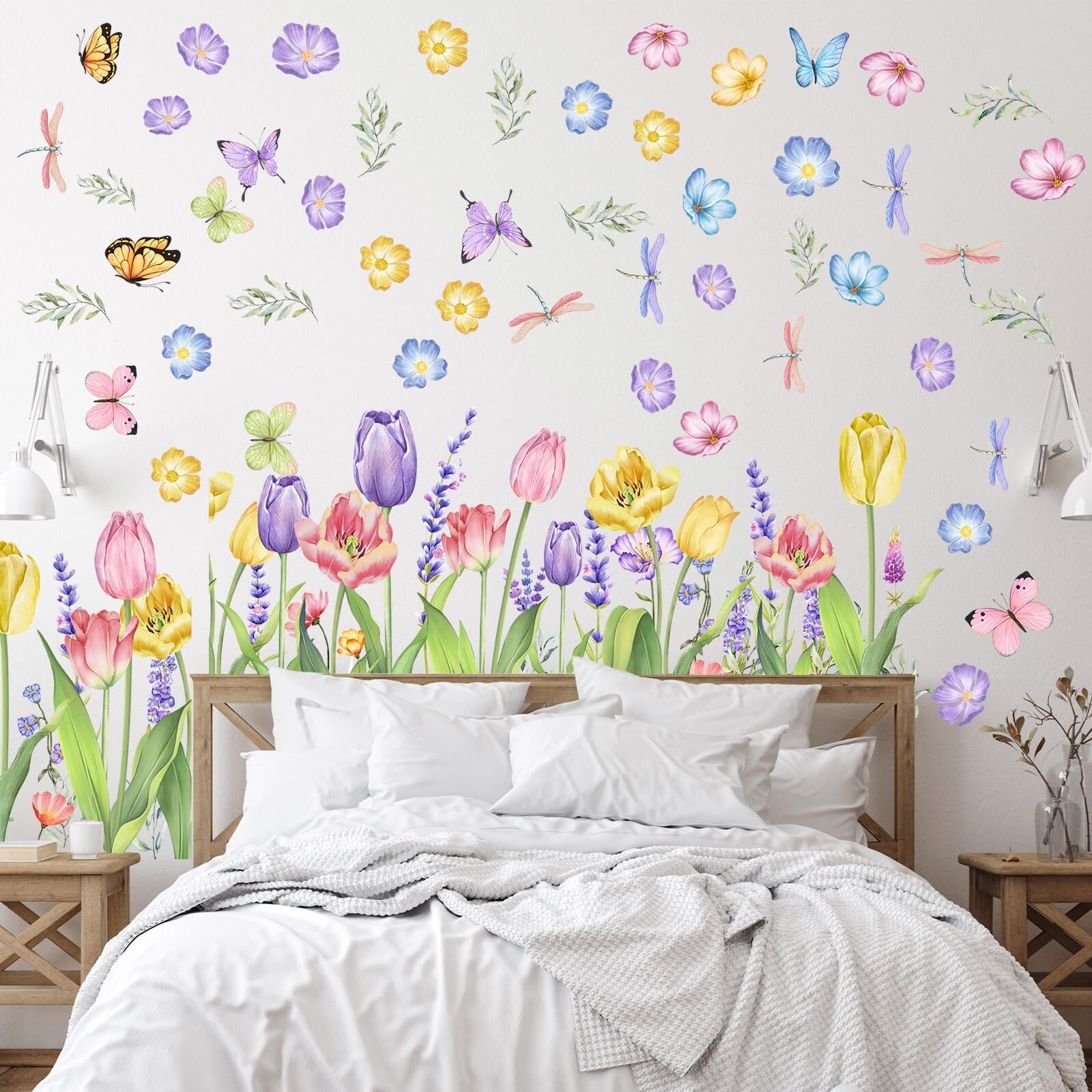 Eersida 6 Sheets Spring Wall Stickers Flower Decals Lavender Tulip Butterfly …