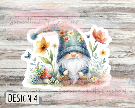 Spring Gnomes Watercolor Vinyl Stickers 3"
