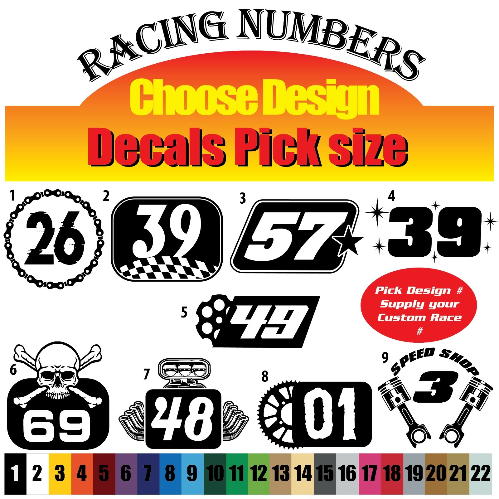 Racing Numbers pick Custom Decals-Personalized Design BMX MX Car vinylcreation