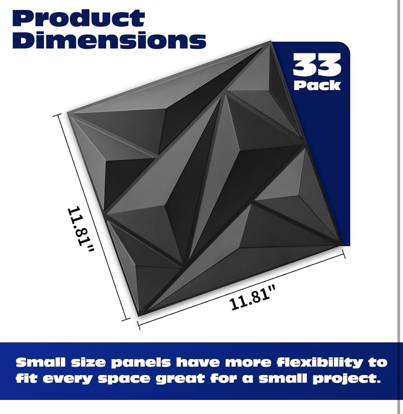 33 Pack 3D Wall Panels Diamond, Black, 12"x12" PVC Accent Wall Panels for Inte