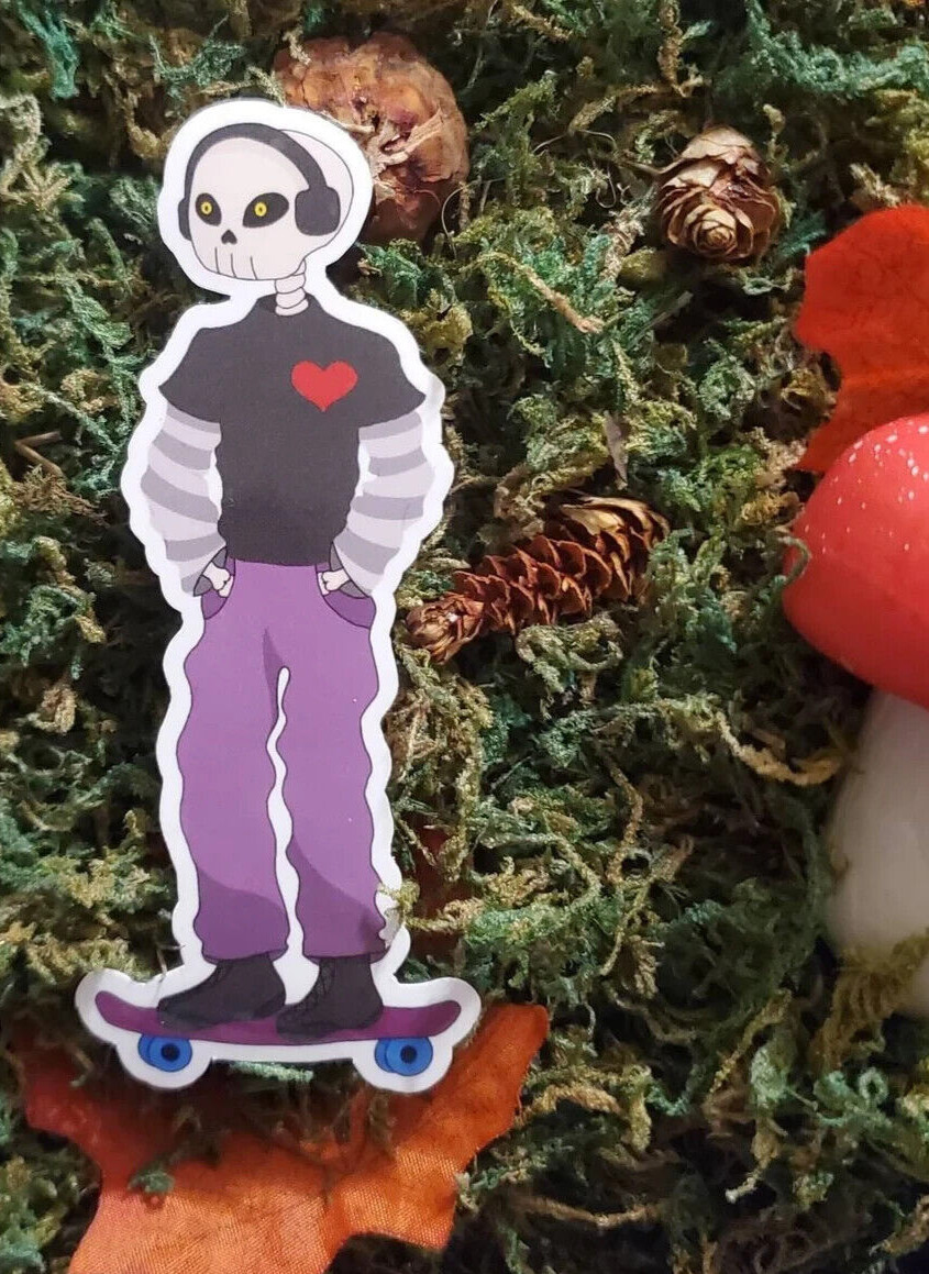 Handmade "Felix the Skateboarding Skeleton" die cut sticker. See description!
