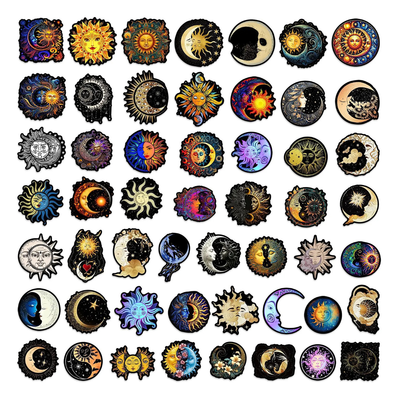 50 PCS Celestial Sun Moon Sticker Pack Galaxy Stars Mystical Astronomy Crafts