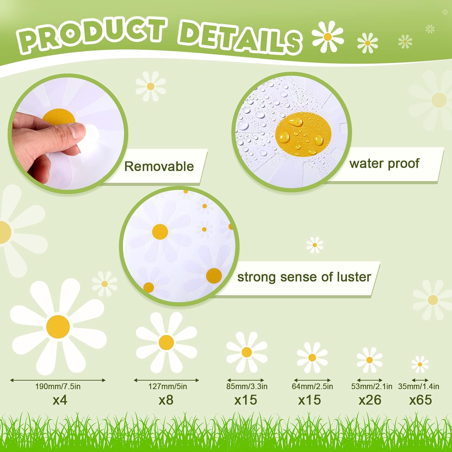 12 Sheets Daisy Stickers 130 Pcs Flower Car Decals Self Adhesive Vinyl Retro But