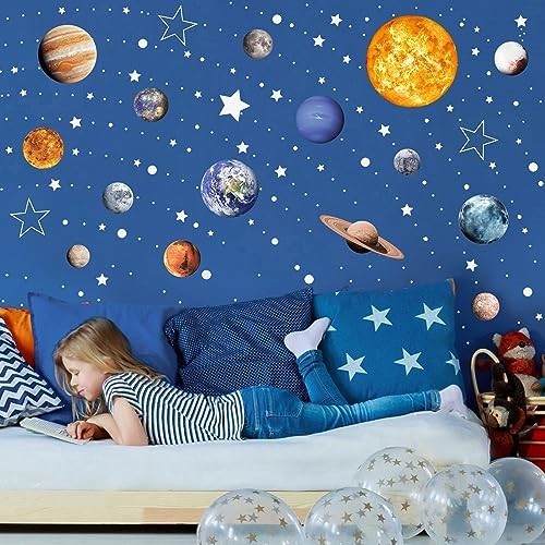 Glow in the Dark Solar System Wall Decals 780 Pcs Stars Planets Ceiling
