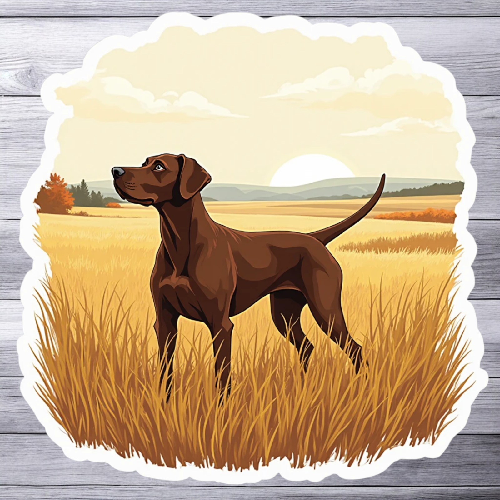 Vizsla sticker vinyl decal sunset field landscape hunting dog art home decor